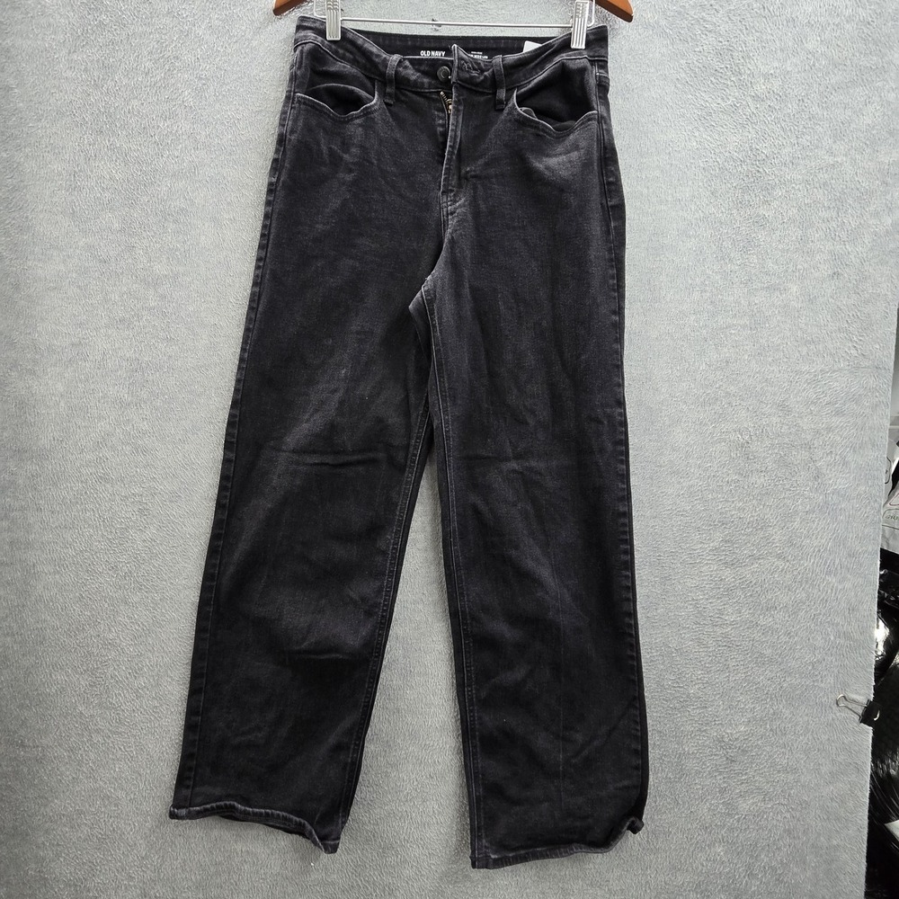 Old Navy Women Jeans 10 Black Denim Wide-Leg High-Rise Wow Wide Leg 28"